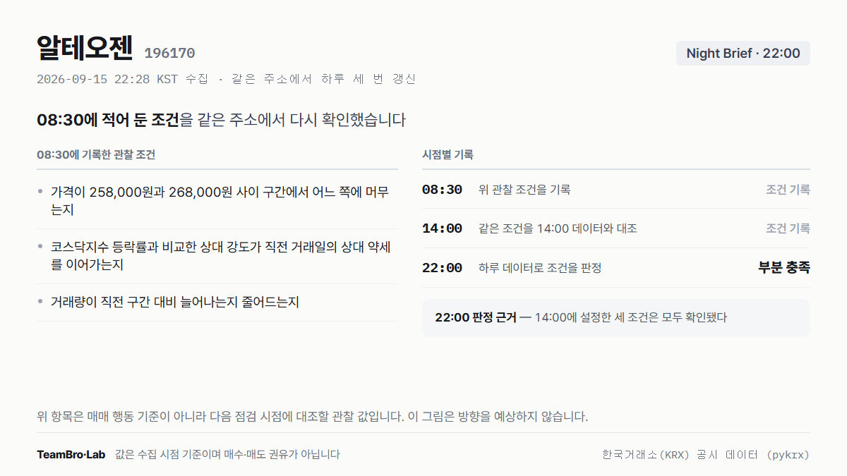 알테오젠 조건 점검 기록