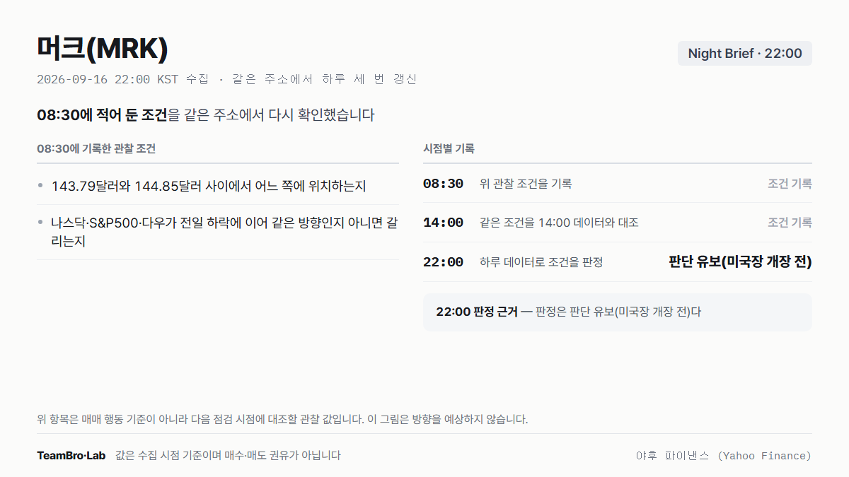머크(MRK) 조건 점검 기록
